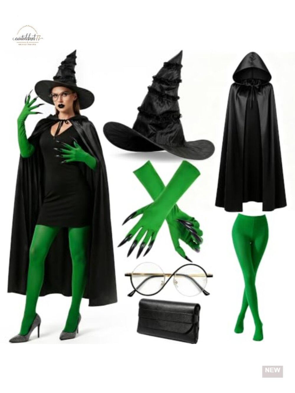Witch Costume Set Adult with Hat Hooded Cape Gloves Tights Cosplay